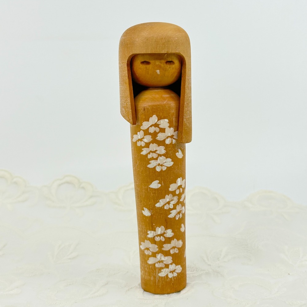 Vintage Kokeshi Doll By Artist Miyajima Muhitsu Wooden Doll Floral Blossoms